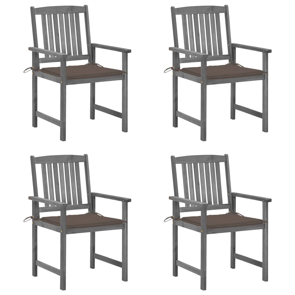 vidaXL Patio Chairs with Cushions 4 pcs Gray Solid Acacia Wood