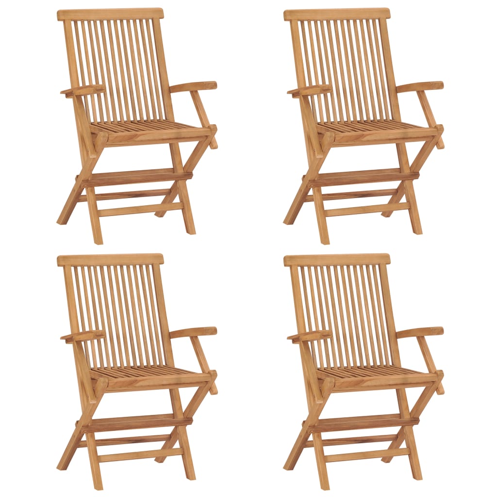 vidaXL Patio Chairs with Gray Cushions 4 pcs Solid Teak Wood