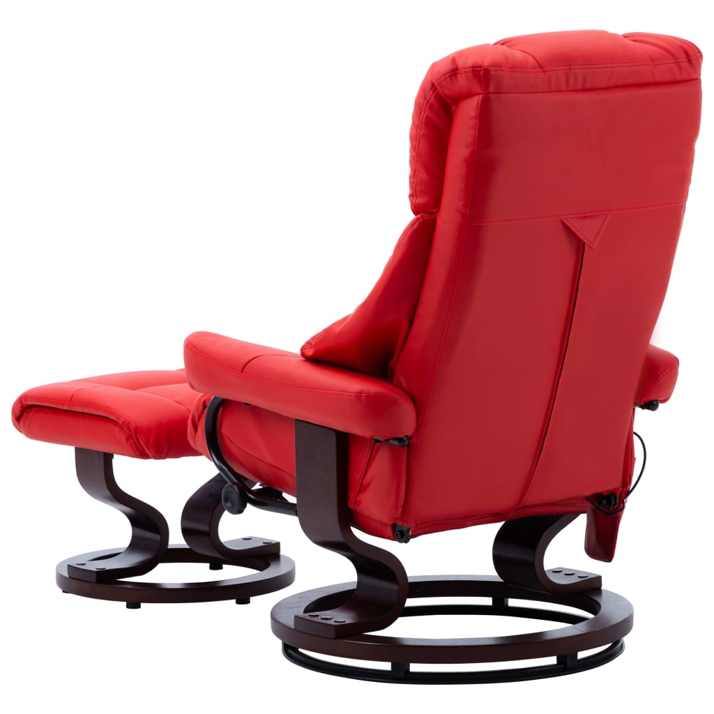 vidaXL Massage Reclining Chair Red Faux Leather and Bentwood
