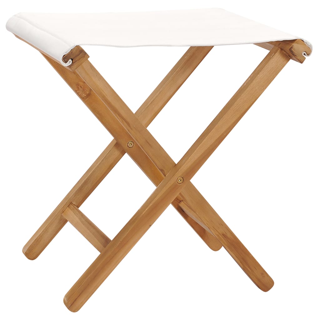 vidaXL Folding Chairs 2 pcs Solid Teak Wood and Fabric Cream White