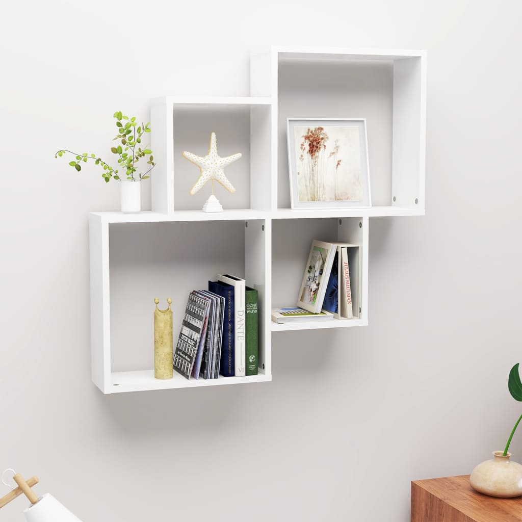 vidaXL Wall Cube Shelf High Gloss White 31.5"x5.9"x30.9" Engineered Wood
