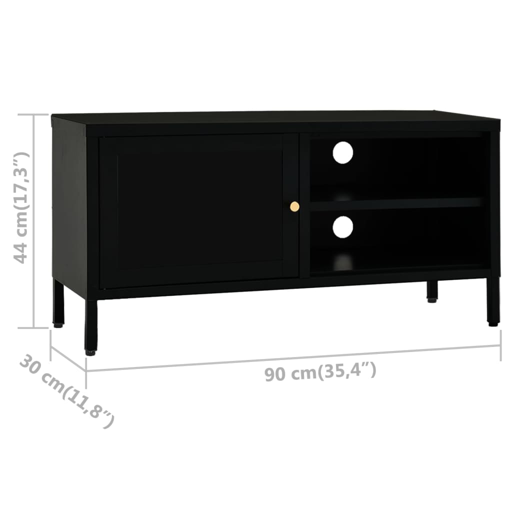 vidaXL TV Cabinet Black 35.4"x11.8"x17.3" Steel and Glass