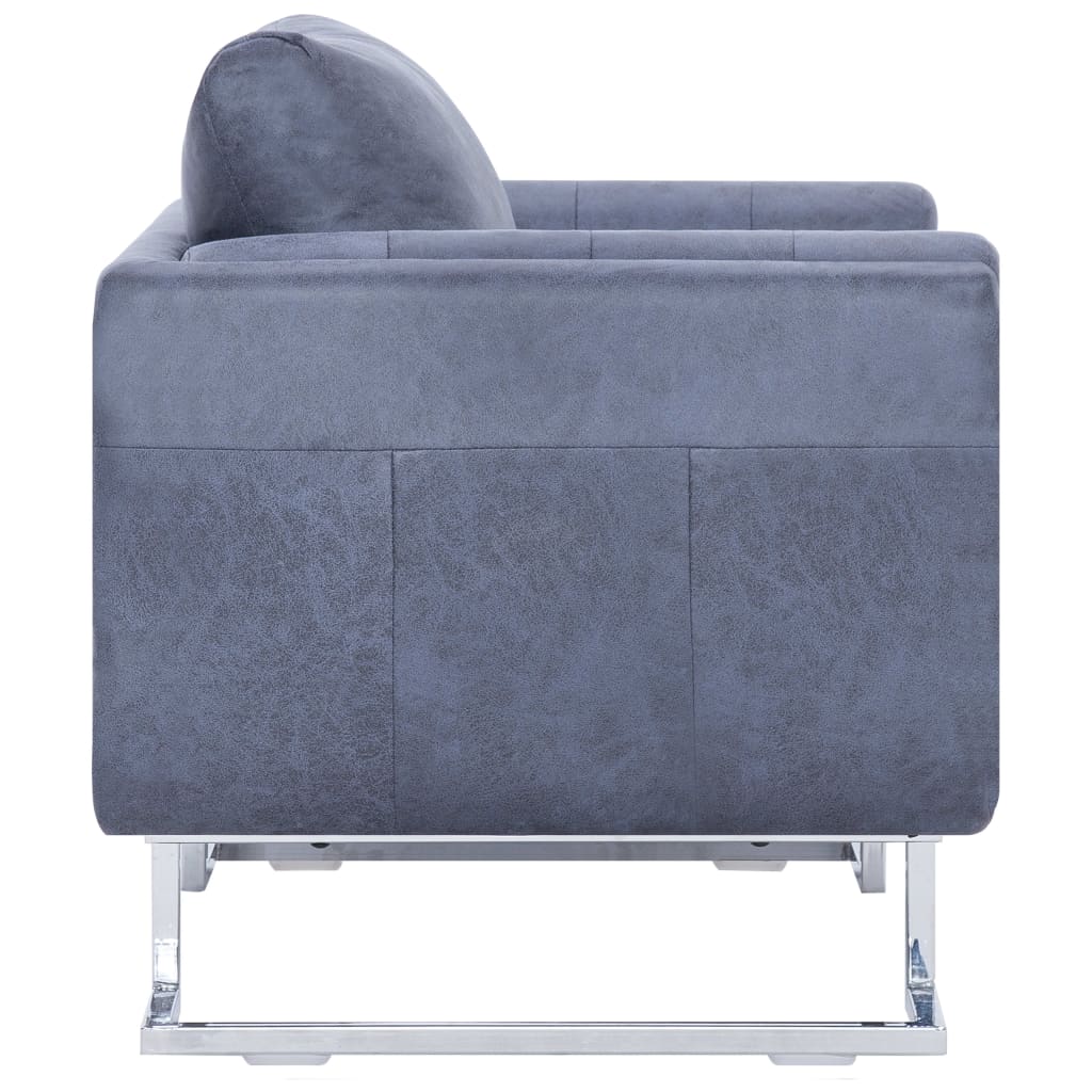 vidaXL Cube Armchair Gray Faux Suede Leather