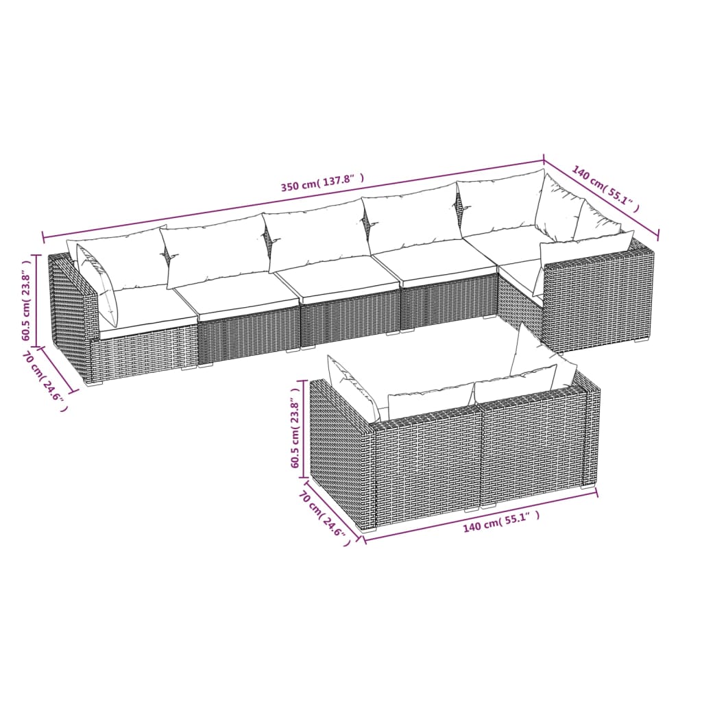 vidaXL 8 Piece Garden Lounge Set with Cushions Black Poly Rattan