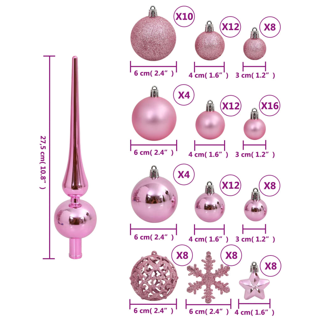 vidaXL 111 Piece Christmas Bauble Set Pink Polystyrene