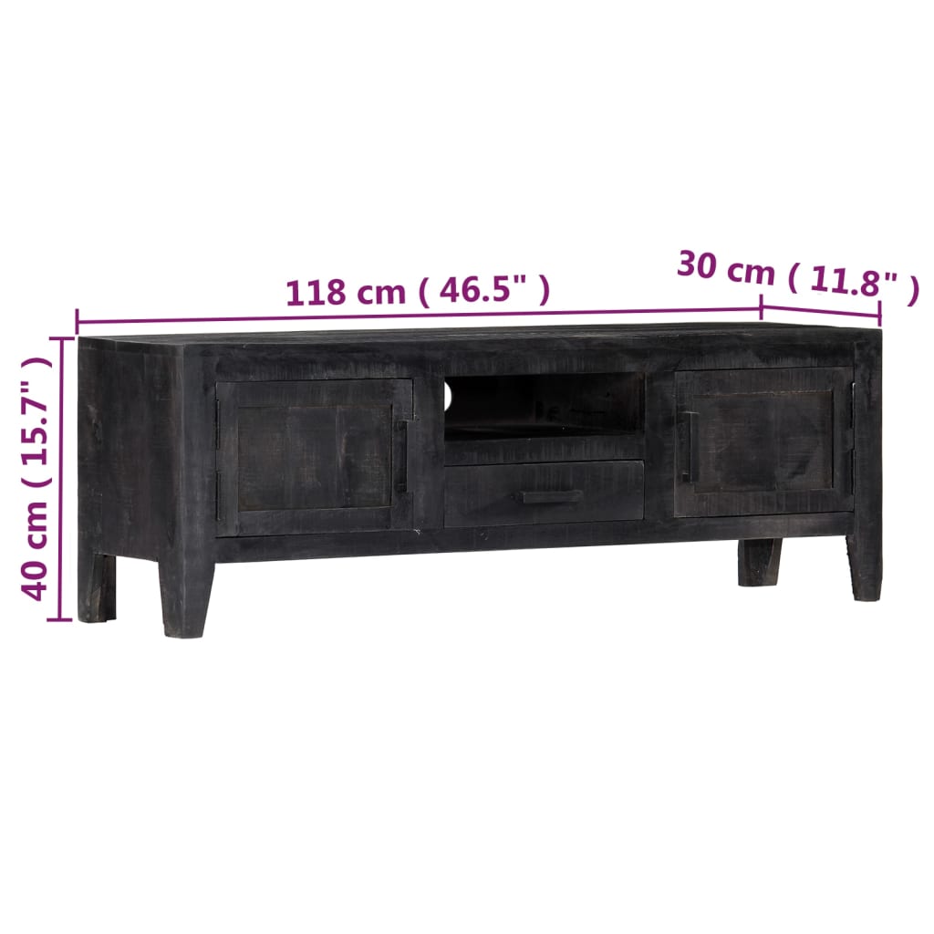 vidaXL TV Stand Black 46.5"x11.8"x15.7" Solid Wood Mango