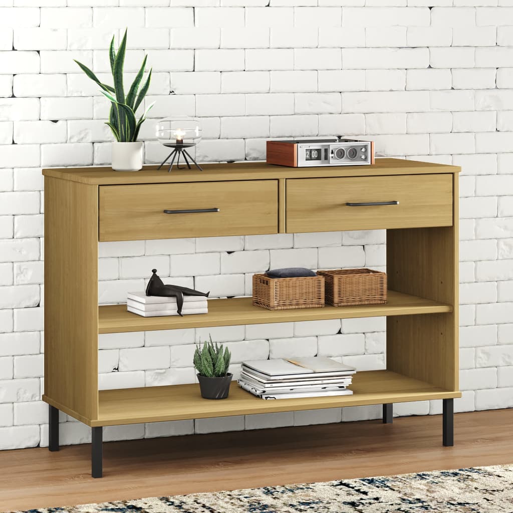 vidaXL Console Cabinet with Metal Legs Brown Solid Wood Pine OSLO