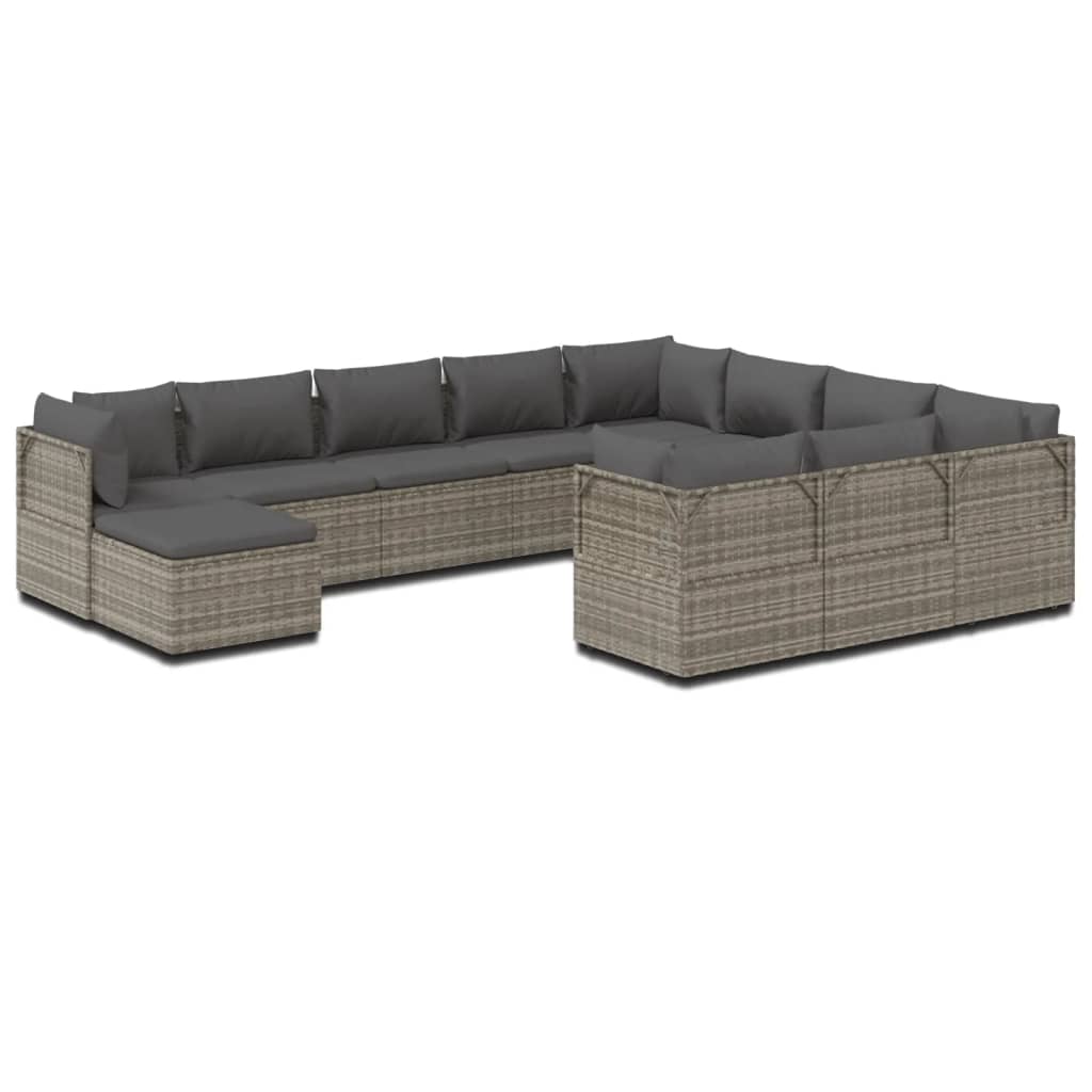 vidaXL 11 Piece Patio Lounge Set with Cushions Gray Poly Rattan