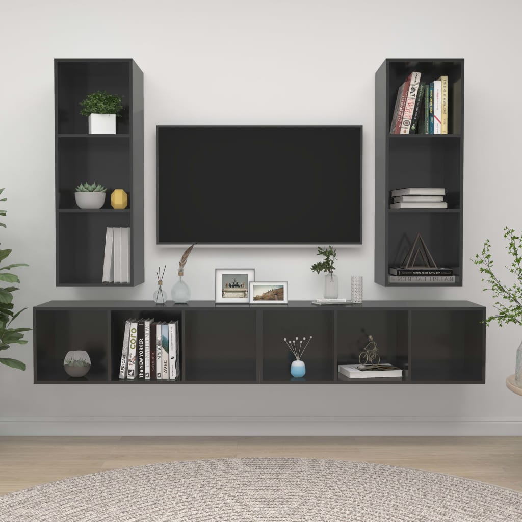 vidaXL Wall-mounted TV Cabinets 4 pcs High Gloss Gray Chipboard