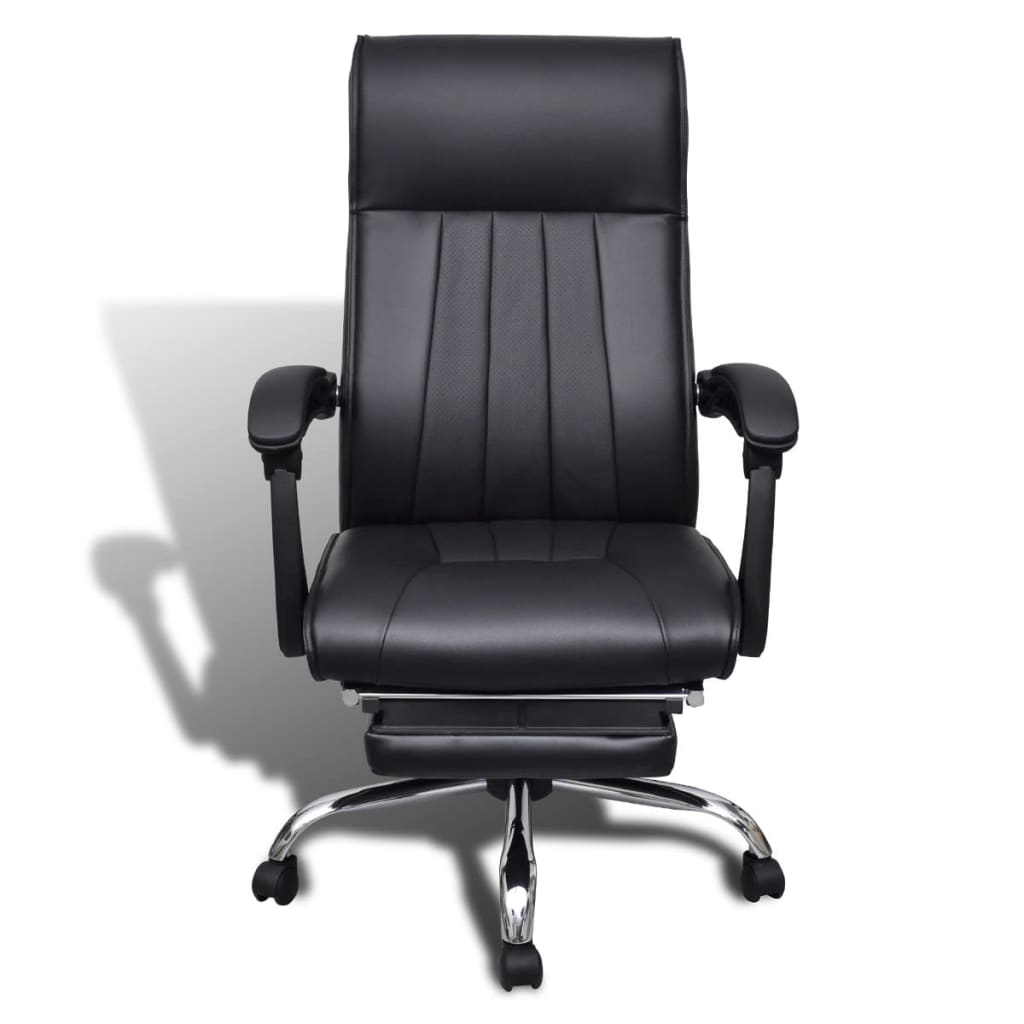 Black Artificial Leather Office Chair with Adjustable Footrest