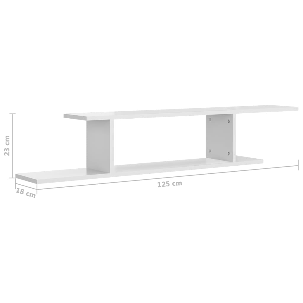 vidaXL Wall-Mounted TV Shelf High Gloss White 49.2"x7.1"x9.1" Engineered Wood