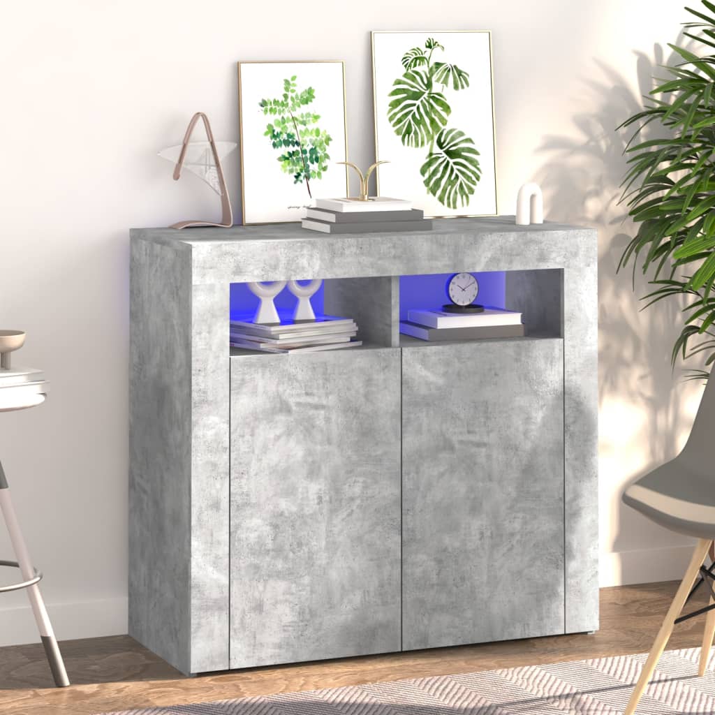 vidaXL Sideboard with LED Lights Concrete Gray 31.5"x13.8"x29.5"