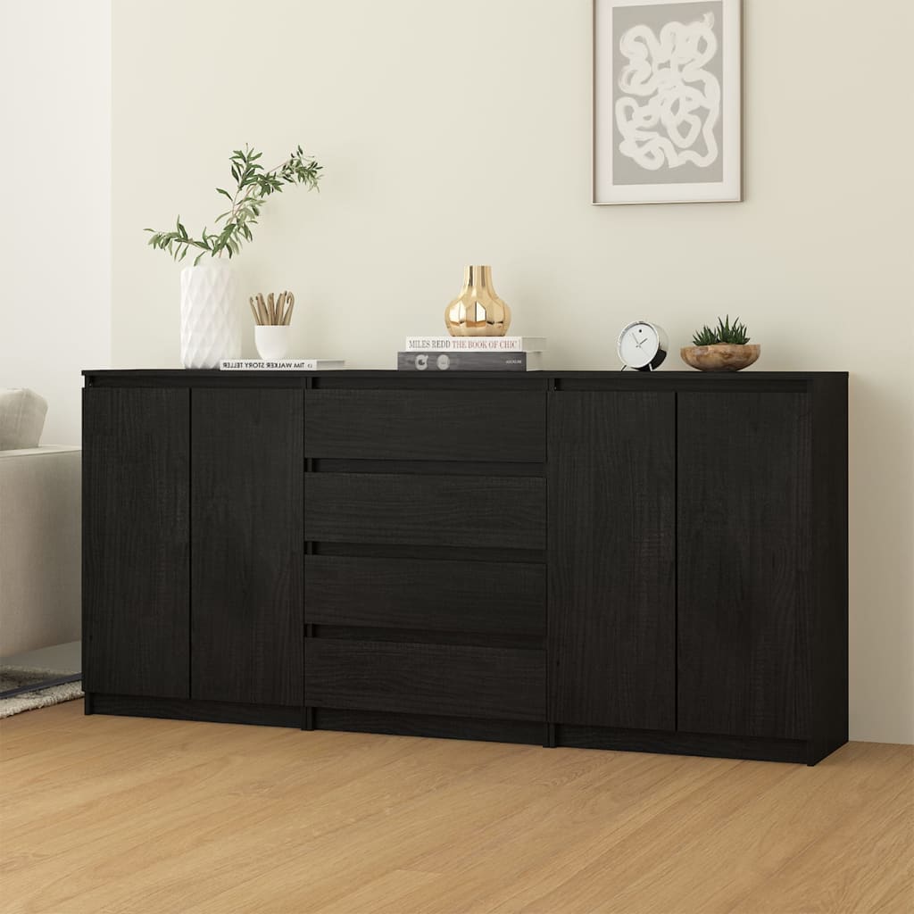 vidaXL Side Cabinets 3 pcs Black Solid Wood Pine