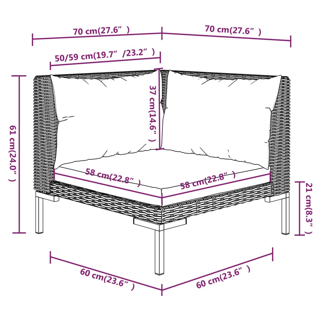 vidaXL 10 Piece Patio Lounge Set with Cushions Poly Rattan Dark Gray