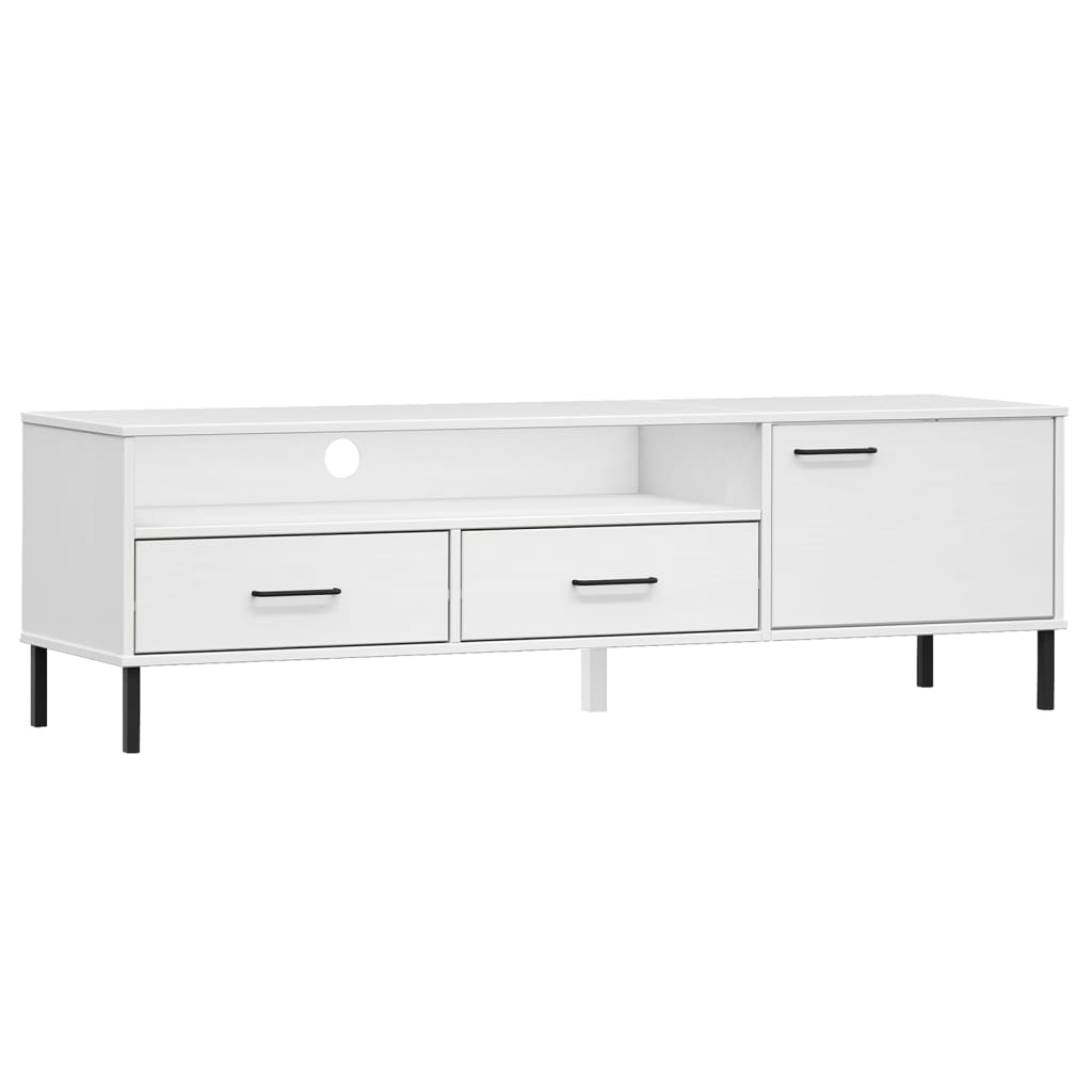 vidaXL TV Stand with Metal Legs White Solid Wood Pine OSLO