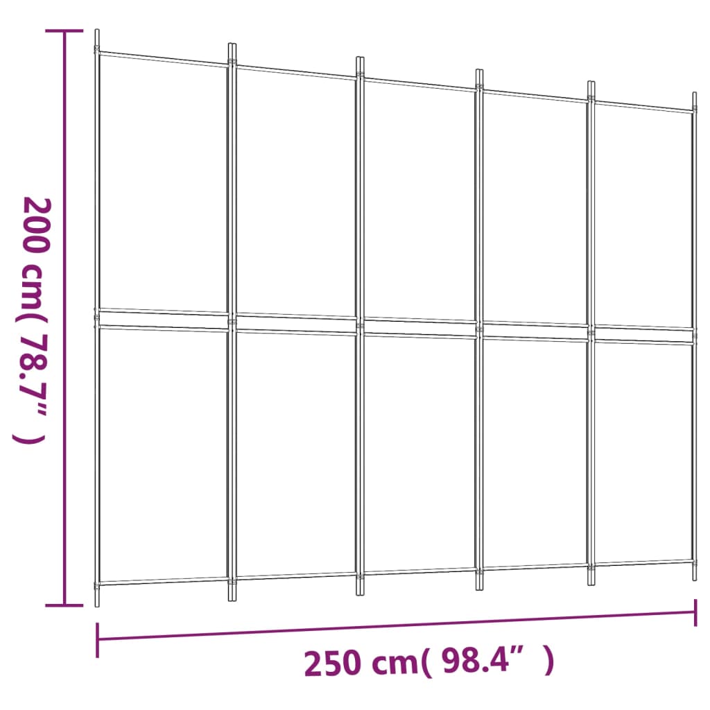 vidaXL 5-Panel Room Divider Brown 98.4"x78.7" Fabric