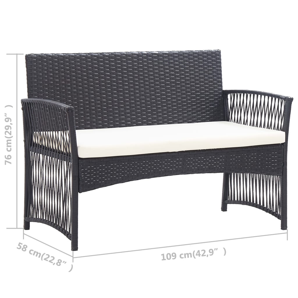 vidaXL 4 Piece Patio Lounge Set with Cushion Poly Rattan Black