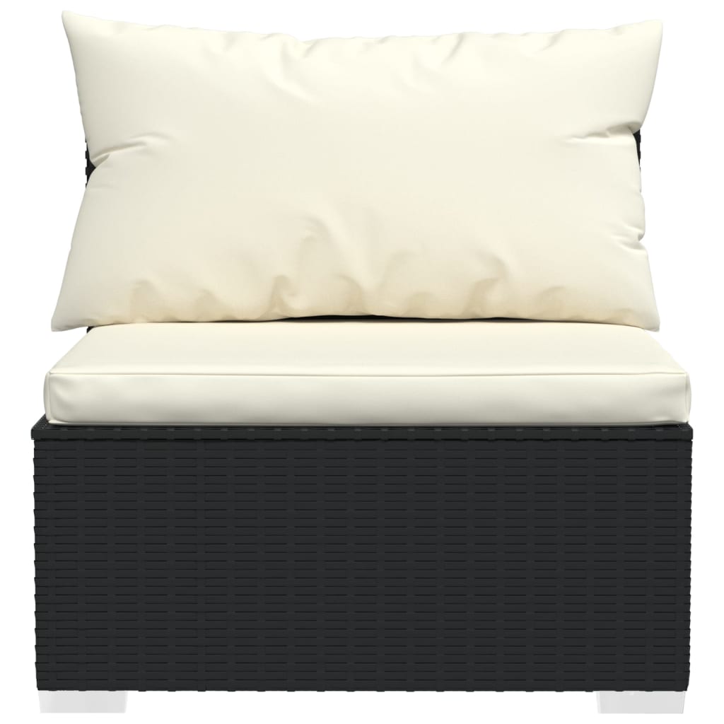 vidaXL 4-Seater Sofa with Cushions Black Poly Rattan