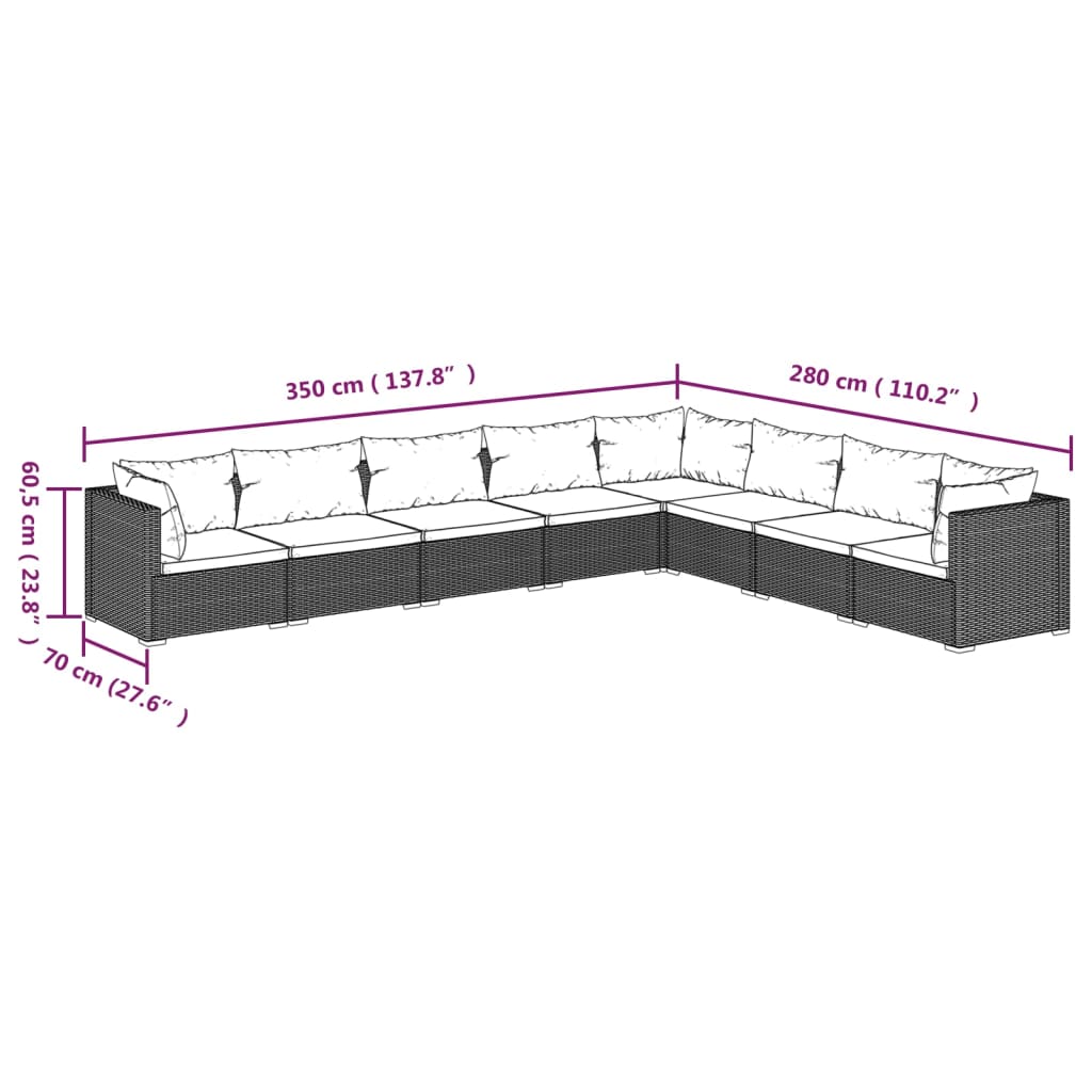 vidaXL 8 Piece Patio Lounge Set with Cushions Poly Rattan Brown