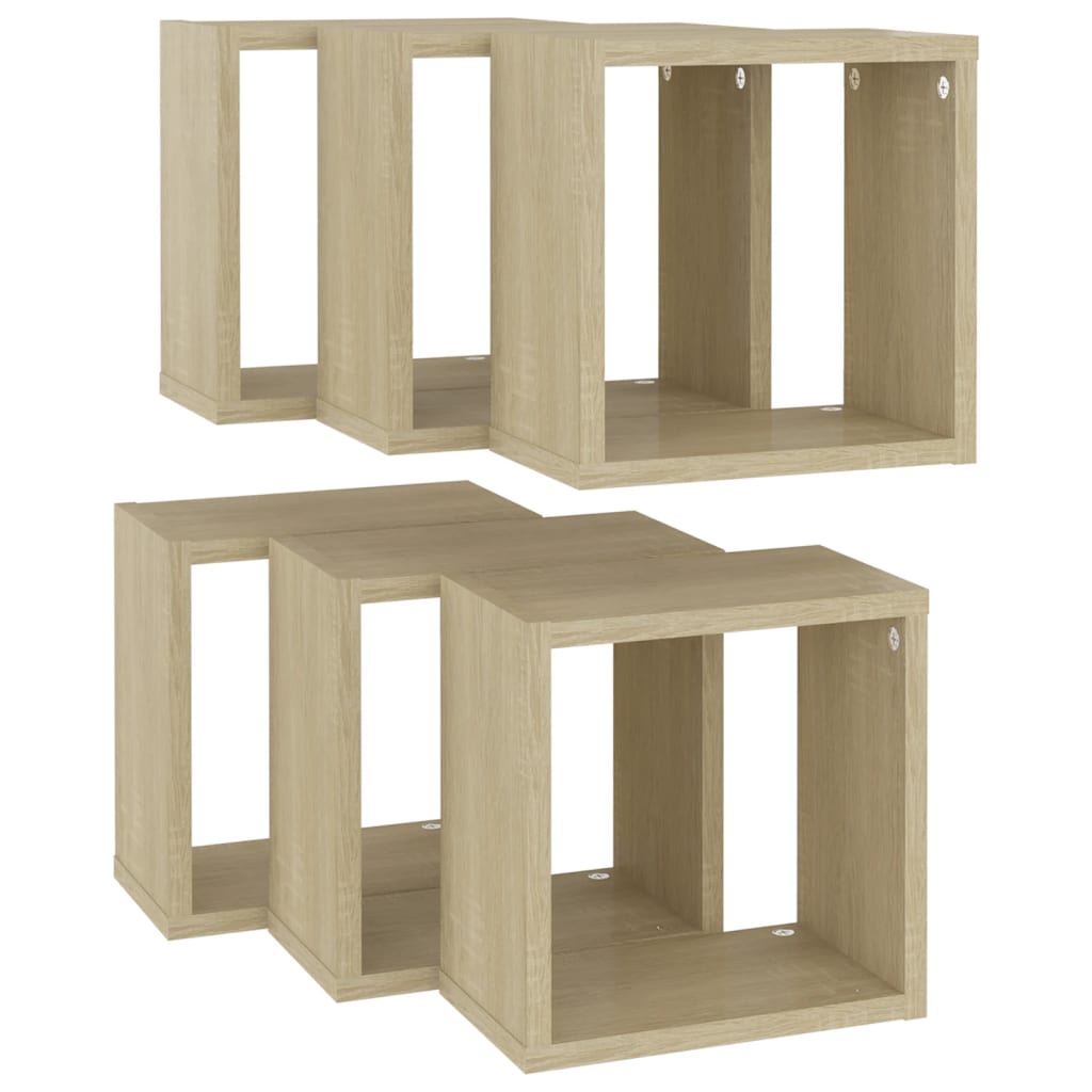 vidaXL Wall Cube Shelves 6 pcs Sonoma Oak 10.2"x5.9"x10.2"