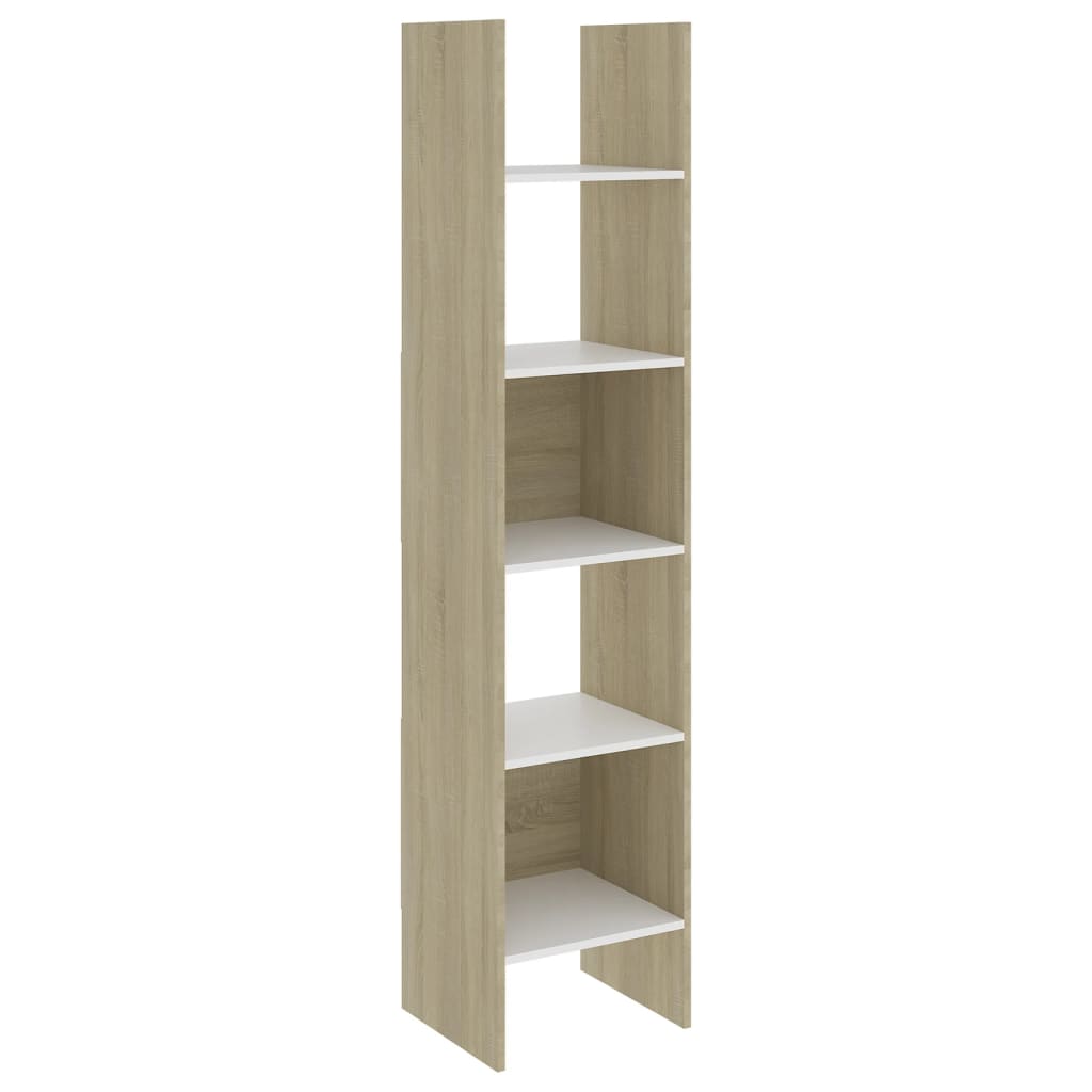 vidaXL Book Cabinet White and Sonoma Oak 15.7"x13.8"x70.9" Engineered Wood