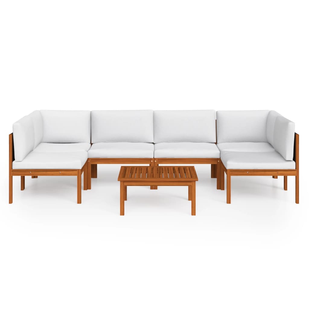 vidaXL 7 Piece Patio Lounge Set with Cushions Cream Solid Acacia Wood