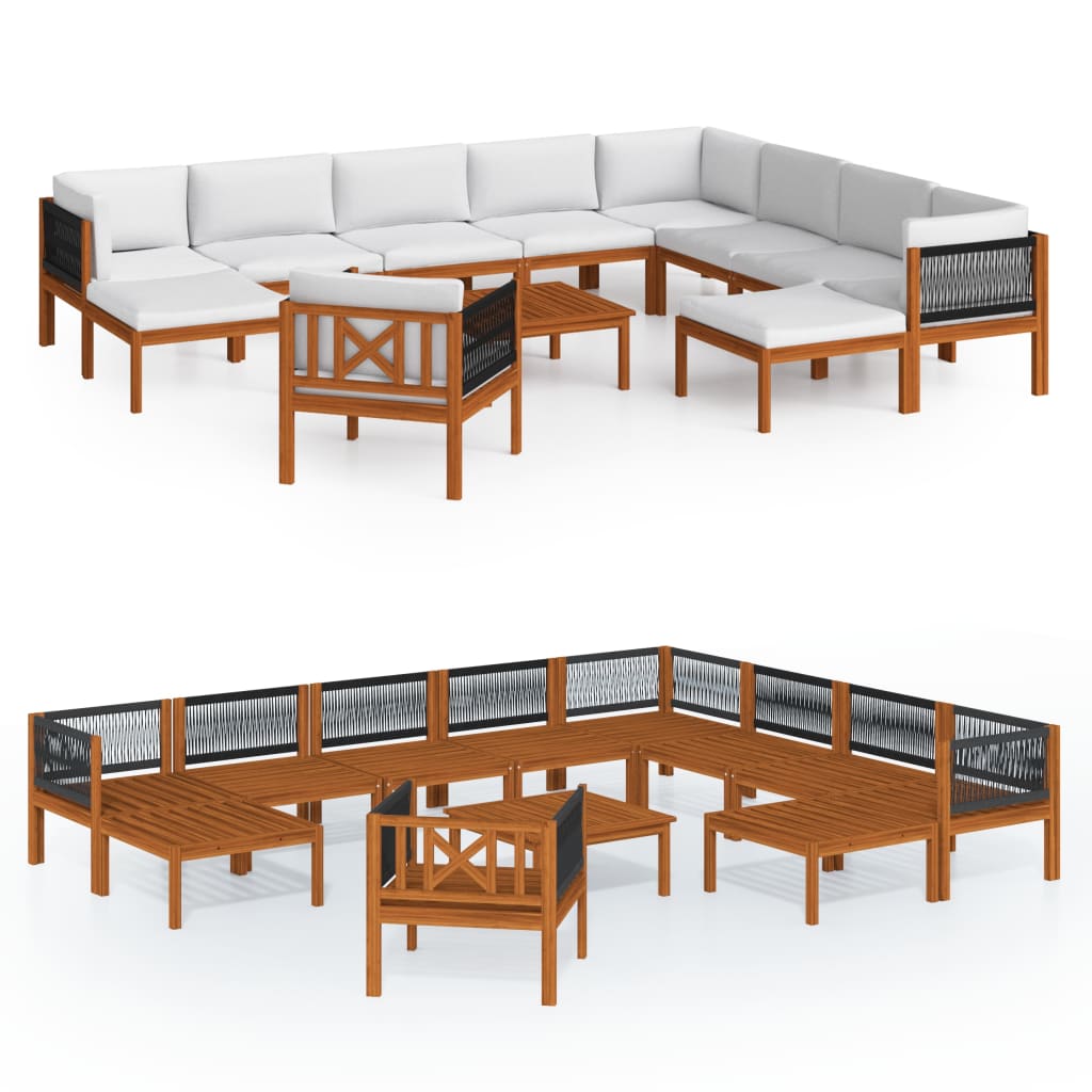 vidaXL 12 Piece Patio Lounge Set with Cushions Cream Solid Acacia Wood