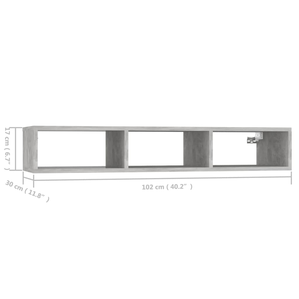 vidaXL Wall Shelf Concrete Gray 40.2"x11.8"x6.7" Engineered Wood