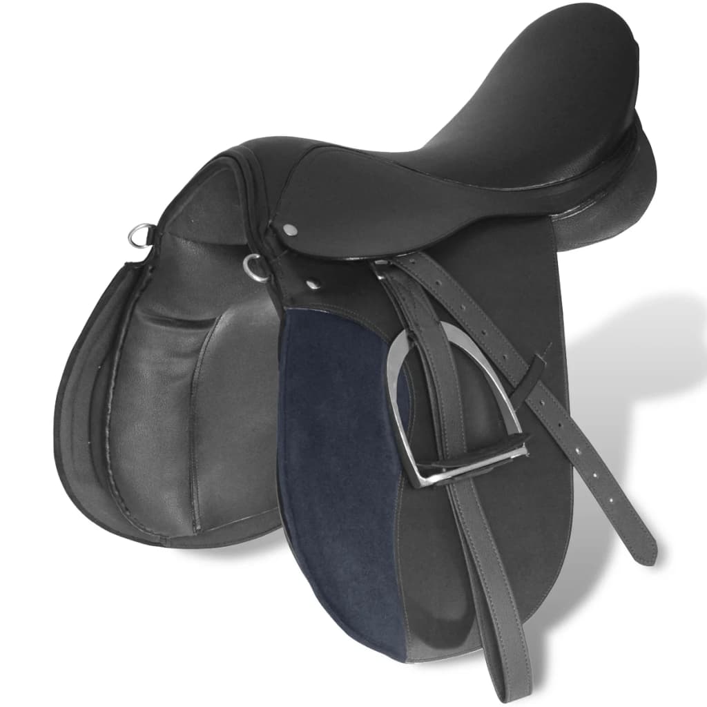 vidaXL Horse Riding Saddle Set 17.5" Real Leather Black 7.1" 5-in-1