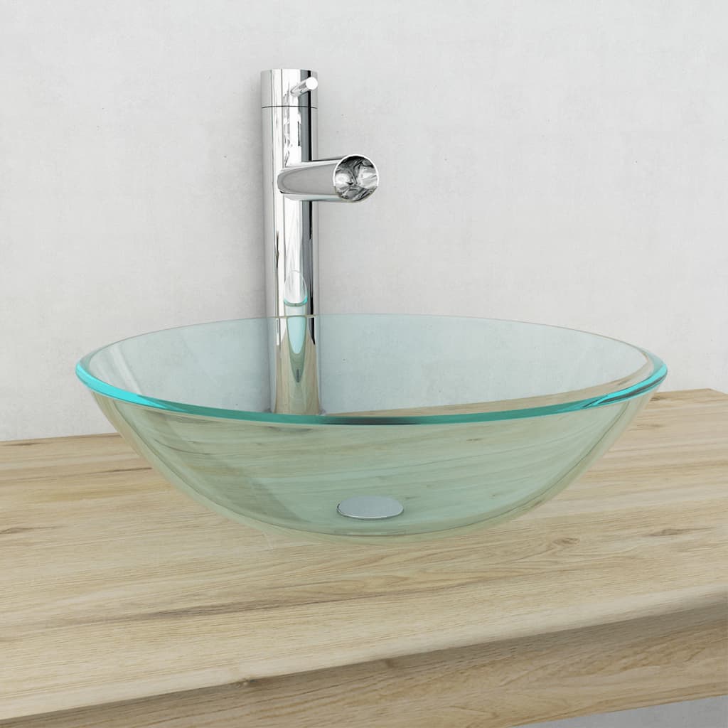 vidaXL Basin Tempered Glass 16.5" Transparent
