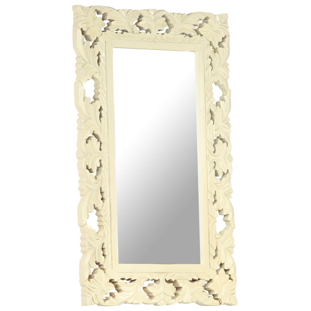 vidaXL Hand Carved Mirror White 31.5"x19.7" Solid Mango Wood