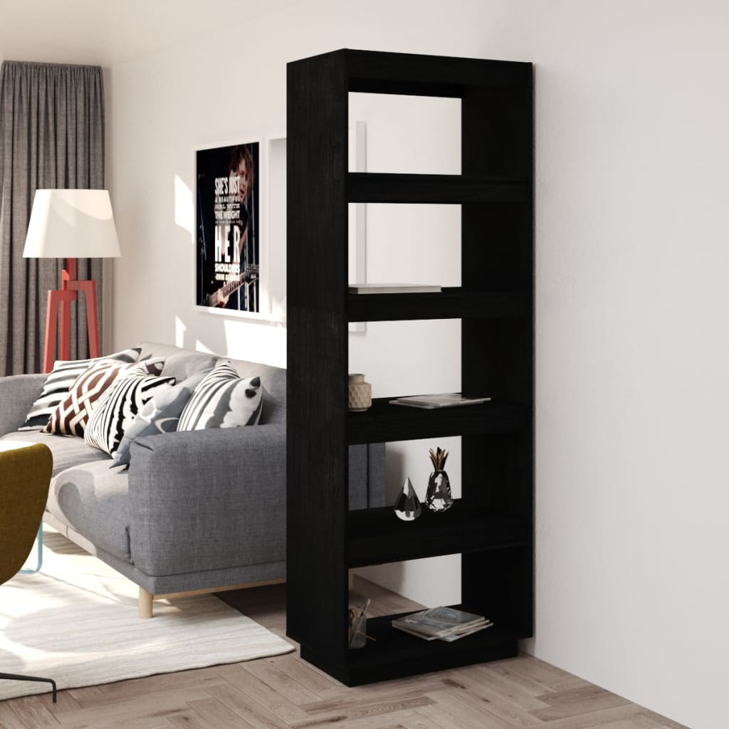 vidaXL Book Cabinet/Room Divider Black 23.6"x13.8"x65.7" Solid Wood Pine