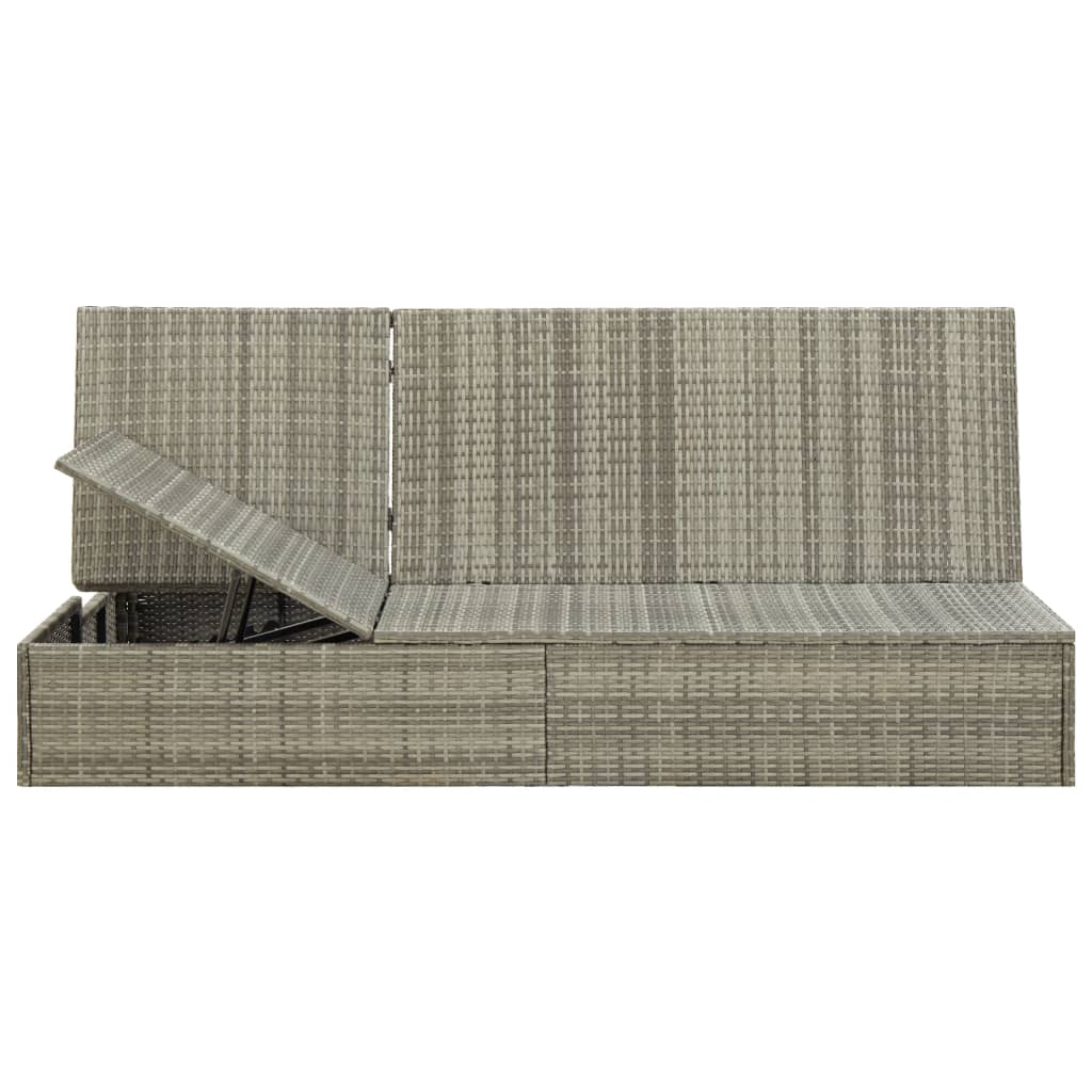 vidaXL Convertible Sun Bed with Cushion Poly Rattan Gray