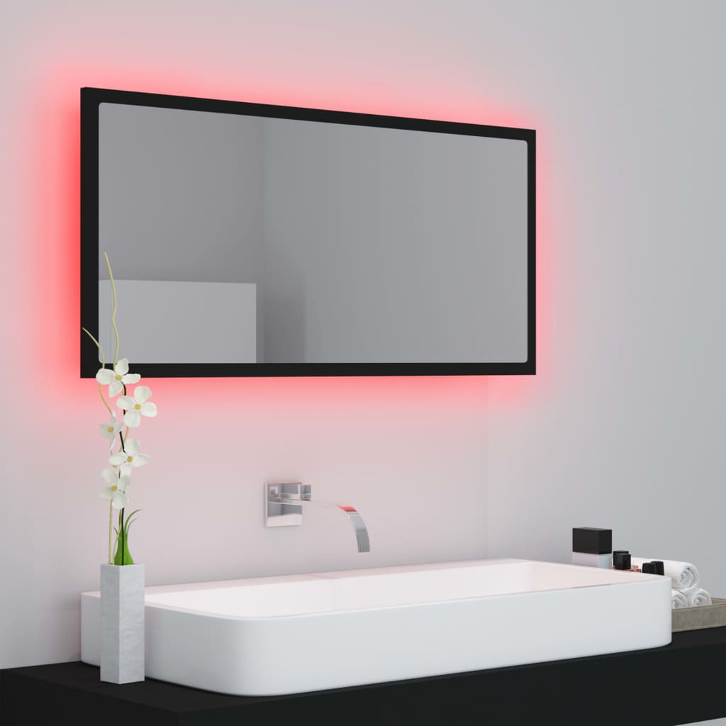 vidaXL LED Bathroom Mirror Black 35.4"x3.3"x14.6" Engineered Wood