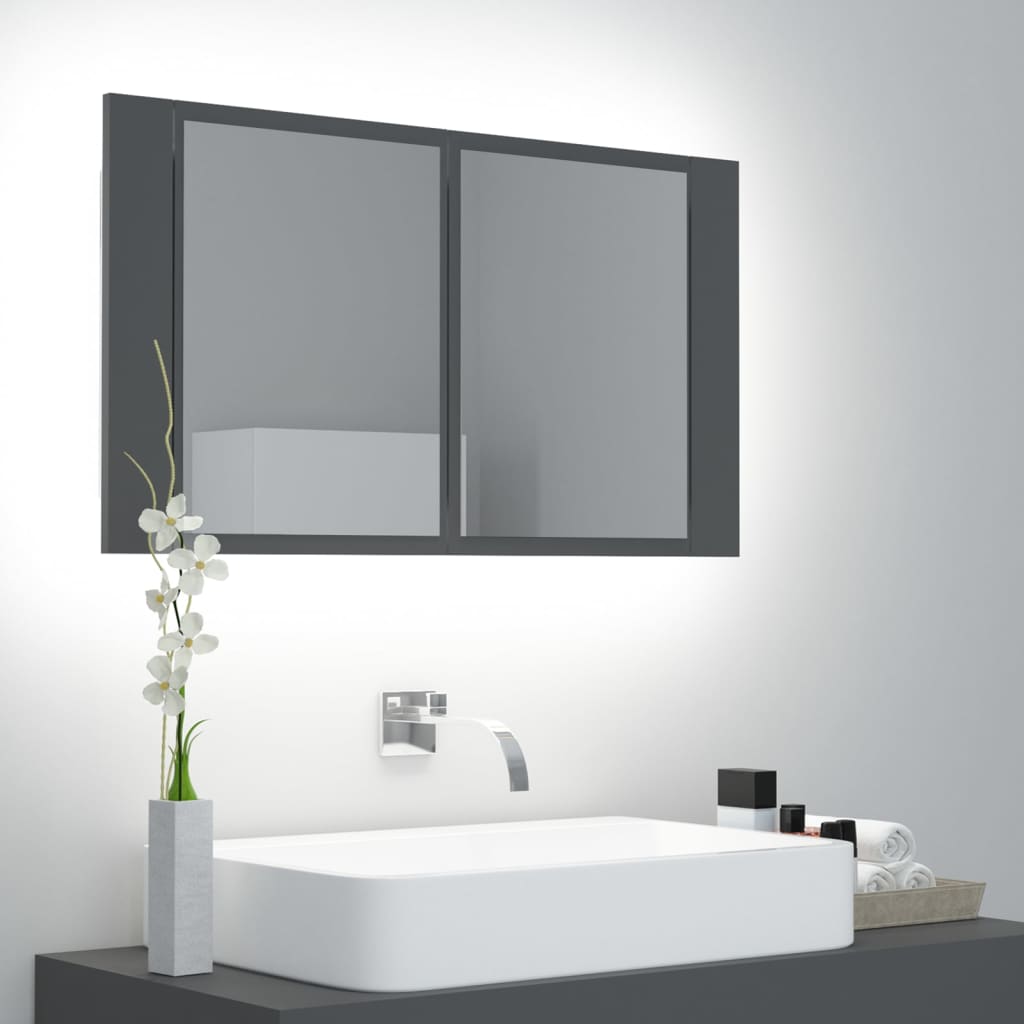vidaXL LED Bathroom Mirror Cabinet Gray 31.5"x4.7"x17.7"