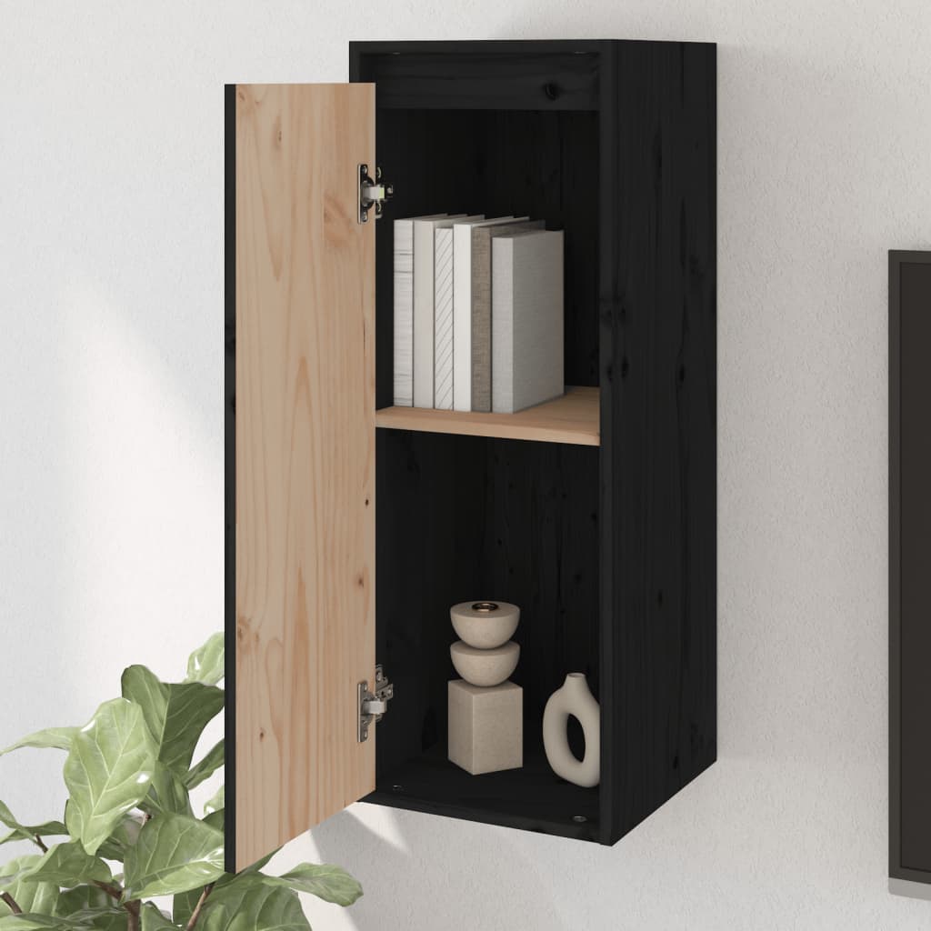 vidaXL Wall Cabinets 2 pcs Black 11.8"x11.8"x31.5" Solid Wood Pine