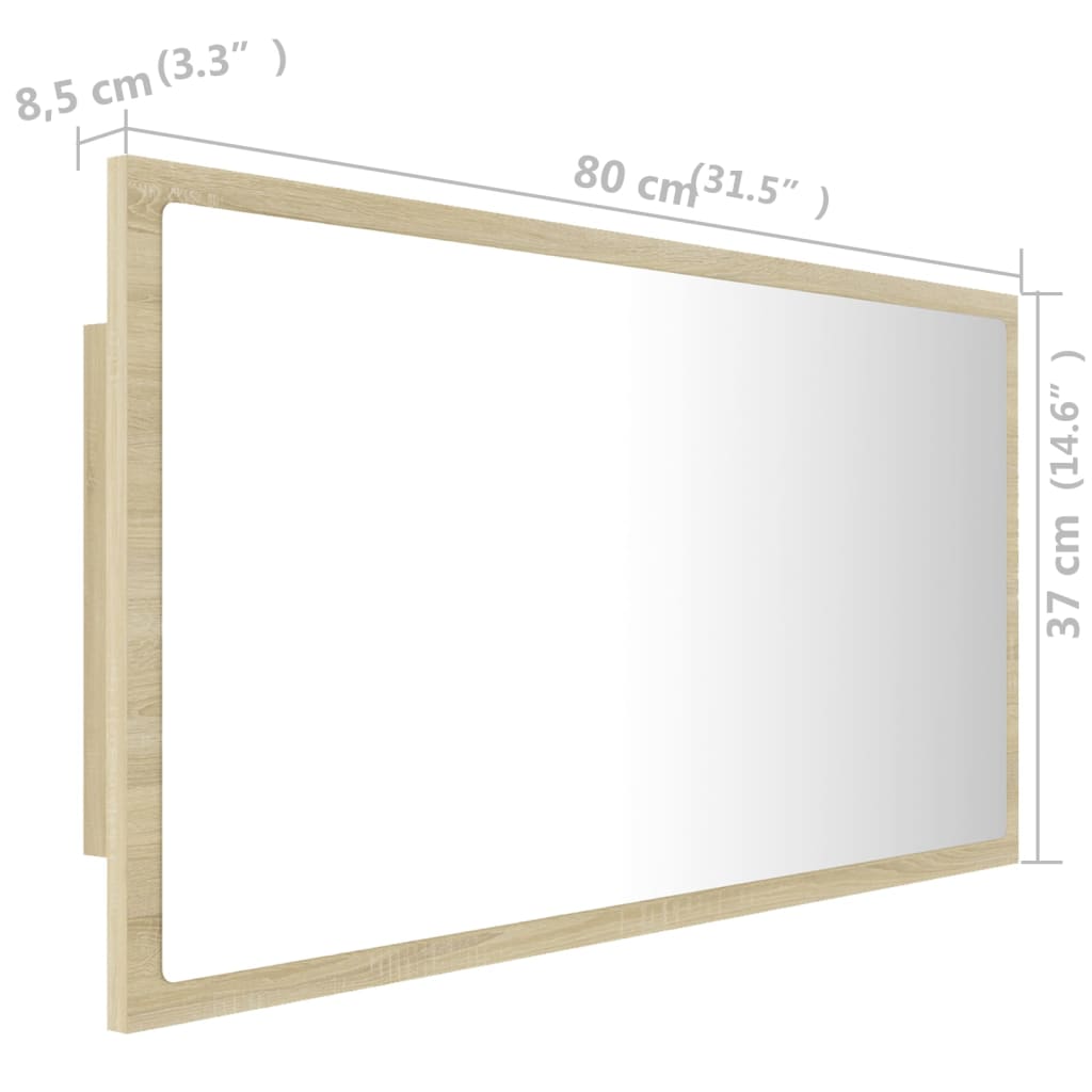 vidaXL LED Bathroom Mirror Sonoma Oak 31.5"x3.3"x14.6" Chipboard