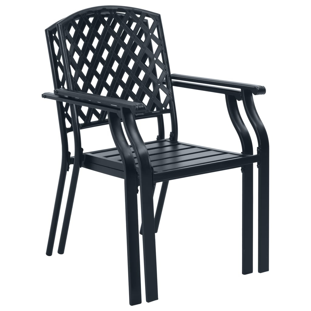 vidaXL Stackable Patio Chairs 2 pcs Steel Black