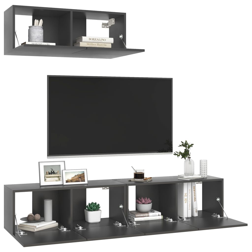 vidaXL TV Cabinets 3 pcs Gray Engineered Wood