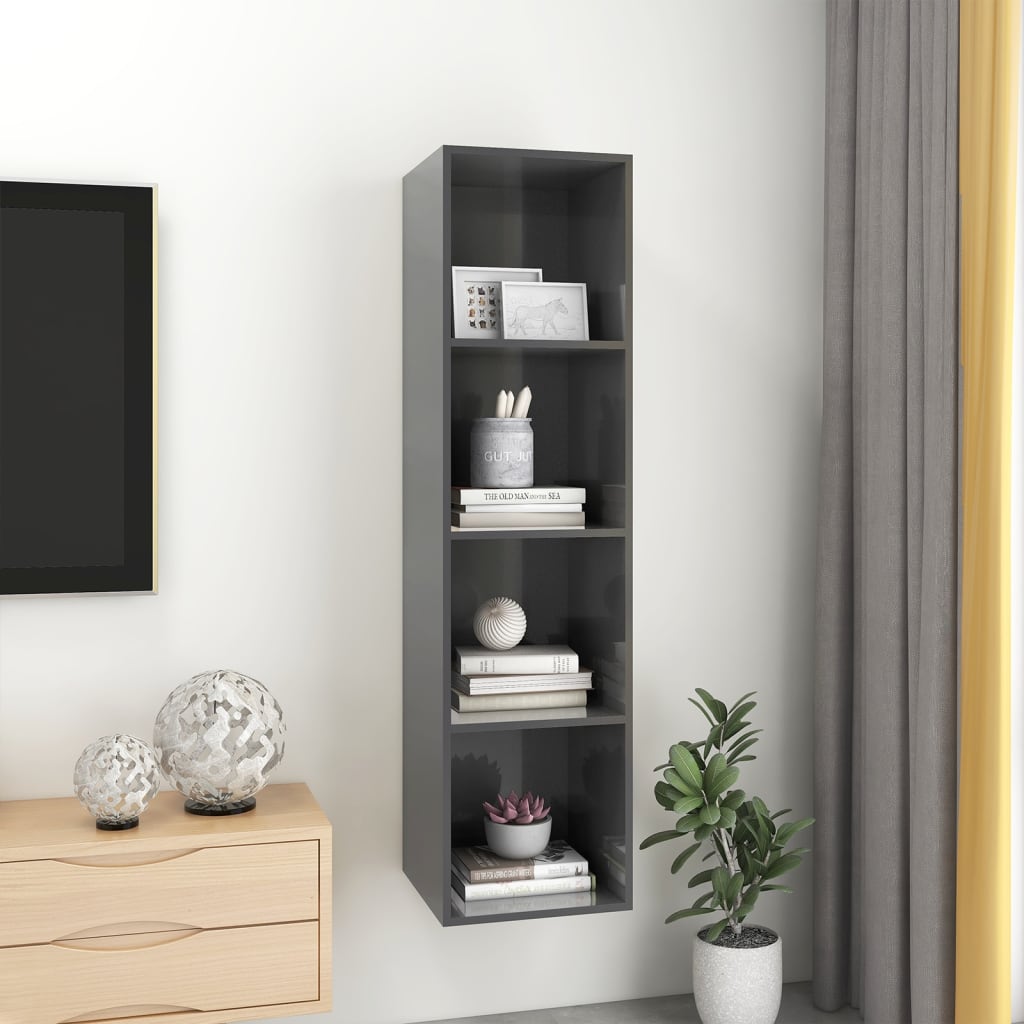 vidaXL Wall-mounted TV Stand High Gloss Gray 14.6"x14.6"x56.1" Engineered Wood