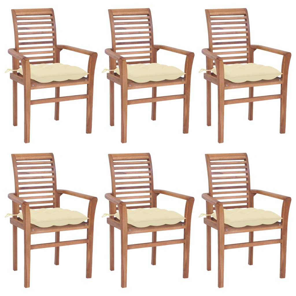 vidaXL Dining Chairs 6 pcs with Cream White Cushions Solid Teak Wood