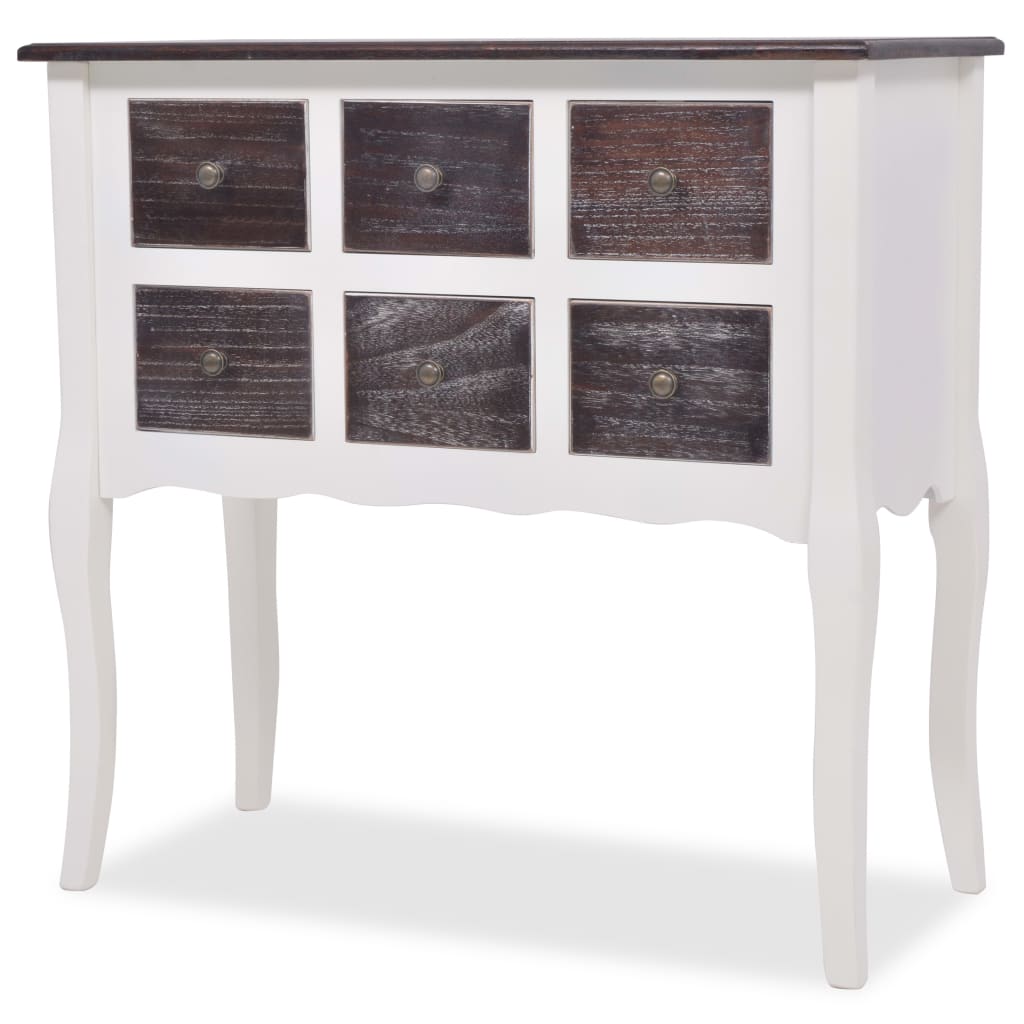 Console Cabinet 6 Drawers Brown and White Wooden