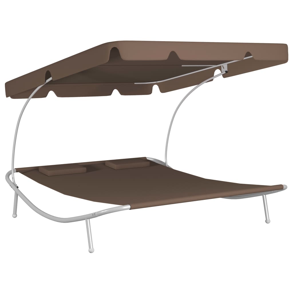 vidaXL Patio Lounge Bed with Canopy & Pillows Brown