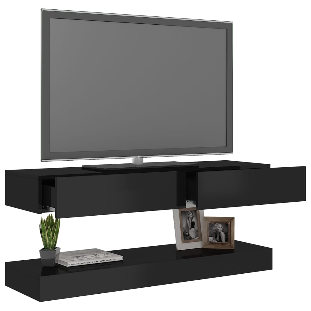 vidaXL TV Cabinet with LED Lights High Gloss Black 47.2"x13.8"