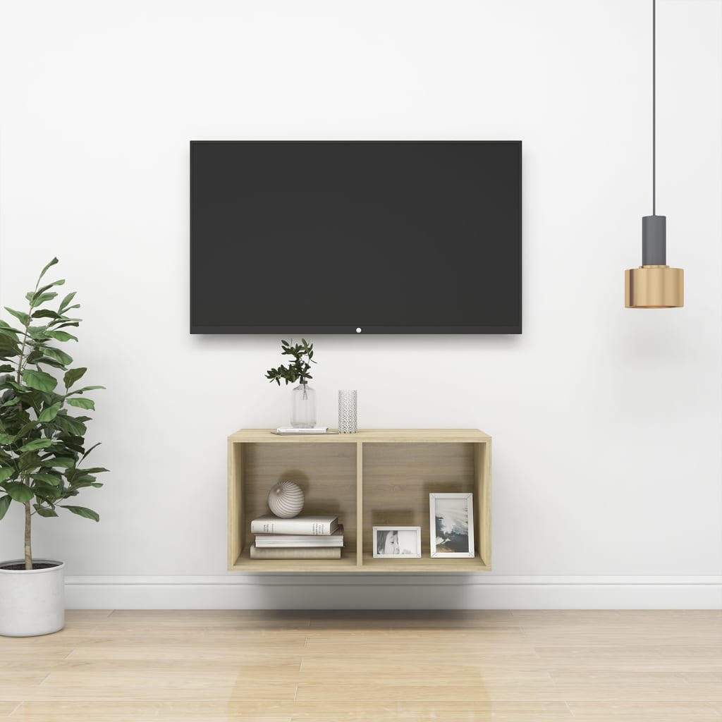vidaXL Wall-mounted TV Stand Sonoma Oak 14.6"x14.6"x28.3" Engineered Wood