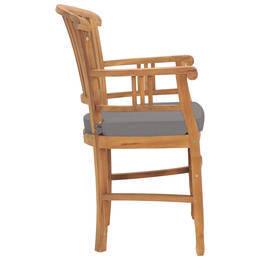 vidaXL Patio Chairs 2 pcs with Dark Gray Cushions Solid Teak Wood