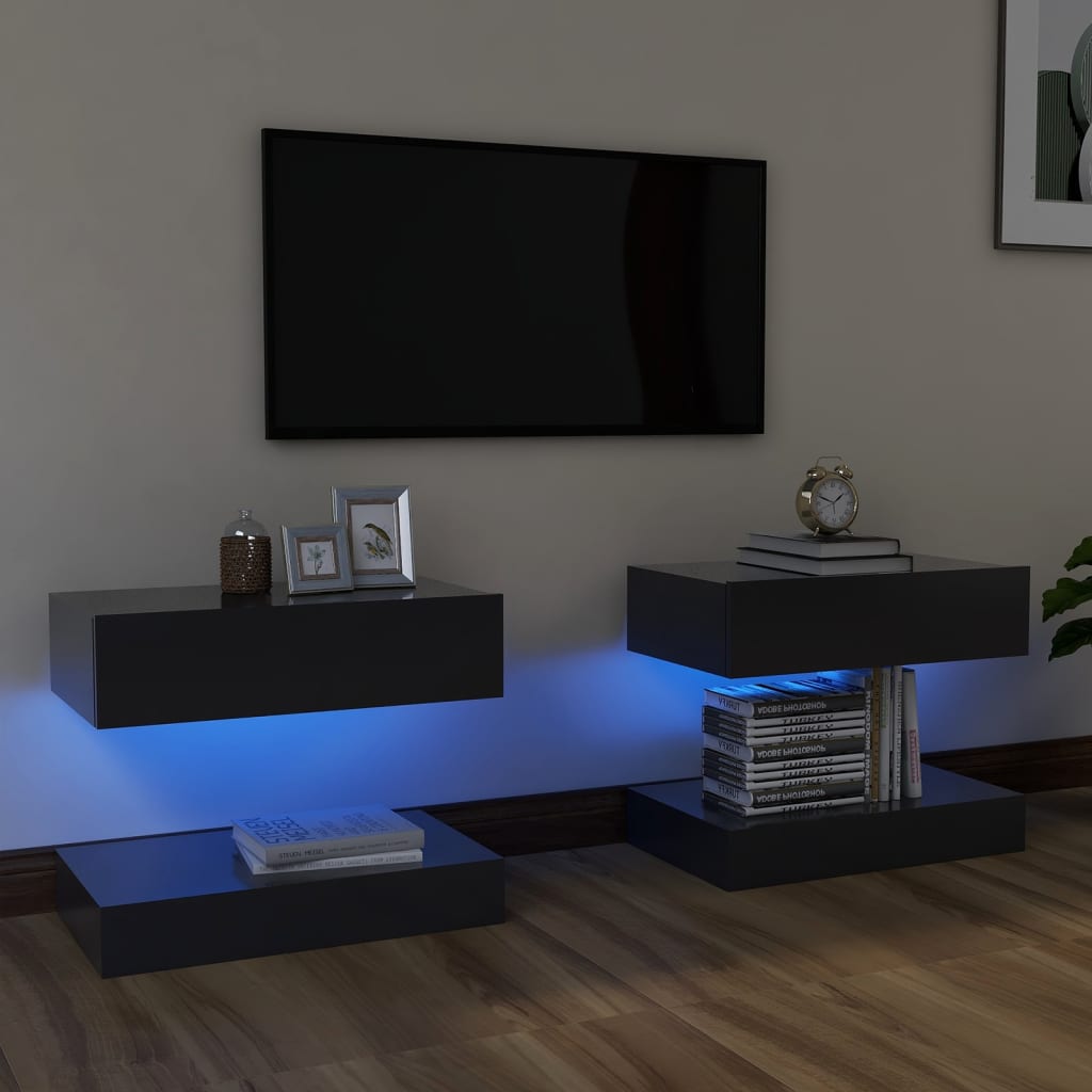 vidaXL TV Stands with LED Lights 2 Pcs Gray 23.6"x13.8"