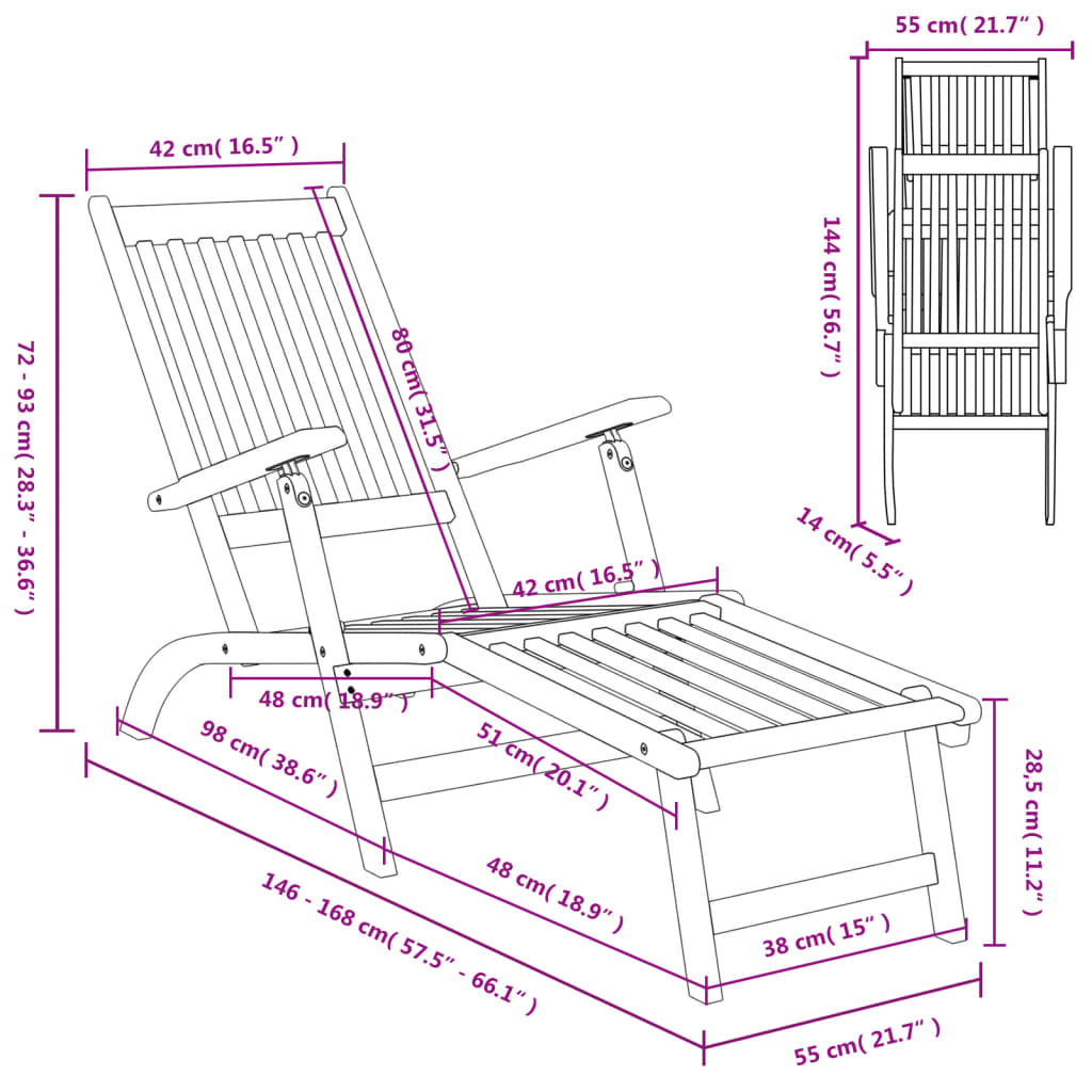 vidaXL Patio Deck Chair with Footrest Solid Acacia Wood