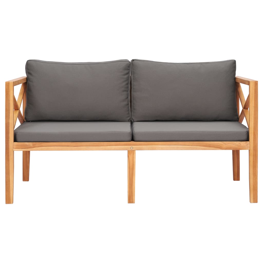 vidaXL Patio Bench with Gray Cushions Solid Wood Teak