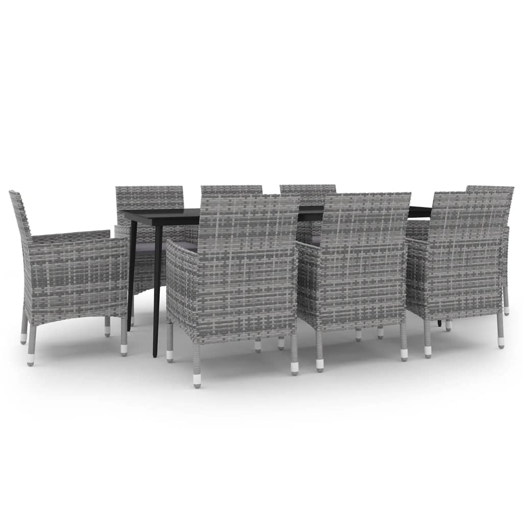 vidaXL 9 Piece Patio Dining Set with Cushions Poly Rattan and Glass